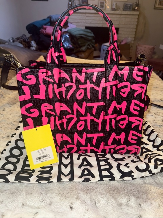Marc Jacobs Handbags - Marc Jacobs Black Tote with Neon Pink Graffiti Print
